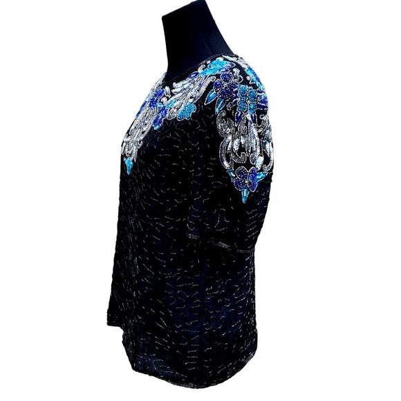 Vintage 80s Scala Party Glam Beaded Evening Holiday Top Small - Picture 2 of 6
